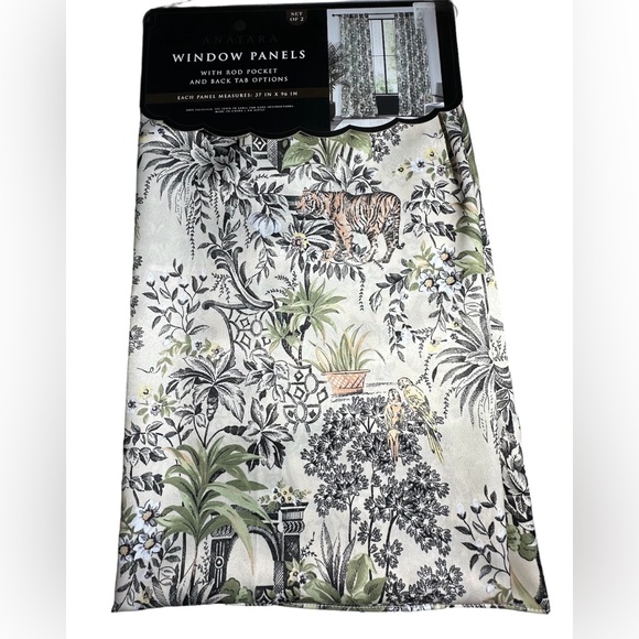 Anatara Window Panels 96 inch Tiger Safari Tropical Black Damask Curtain Drapes - Picture 1 of 5